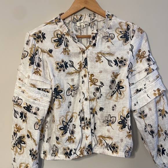 Jessica Simpson Cotton Floral Balloon Sleeve Peasant Top - Picture 3 of 9